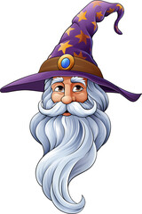 Naklejka premium Wizard Merlin Cartoon Beard Magician Man Character