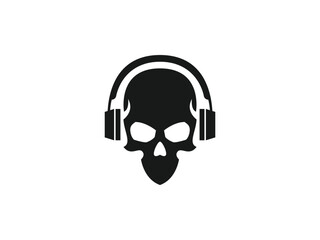 skull headphone logo vector icon illustration, skull music logo template