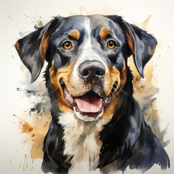 watercolor Greater Swiss Mountain Dog clipart, Generative Ai