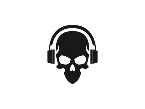 skull headphone logo vector icon illustration, skull music logo template