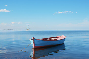Fototapeta premium Stylized, simplistic depiction of a boat on a calm sea.