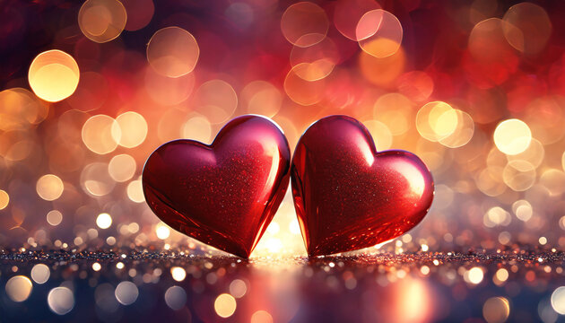 Saint-Valentin cœur rouge brillant sur fond avec effet de lumière St Valentin amour fiançailles mariage