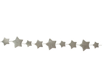 decorative silver garland in the form of stars. Isolate on white. PNG file available