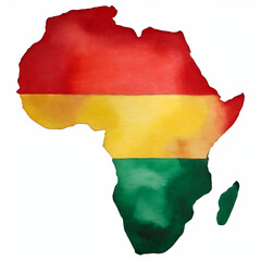Watercolor african map with red,yellow and green color flag.