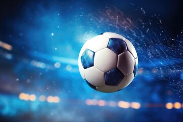 Fototapeta premium Football sport ball in action during match at the stadium, colorful. Generative Ai.