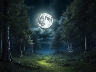 full moon in the forest