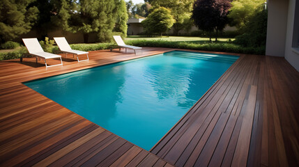 Wooden floor swimming pool