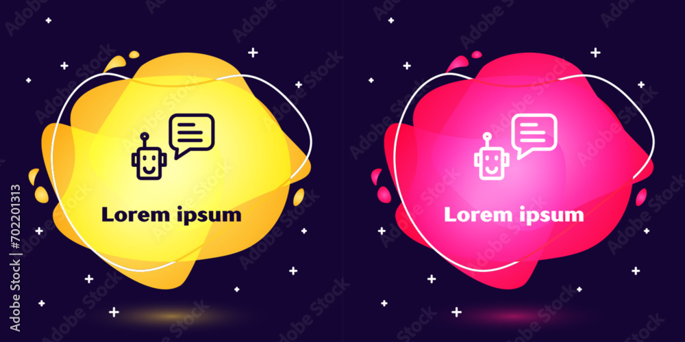 Poster set line bot icon isolated on blue background. robot icon. abstract banner with liquid shapes. vecto