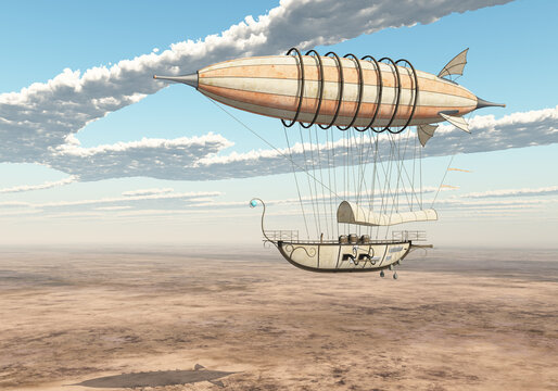 Fantasie Luftschiff über einer Landschaft