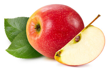 Fresh red apple leaf isolated on white