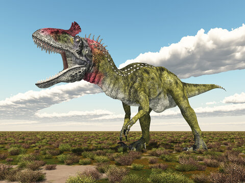 Dinosaurier Cryolophosaurus in einer Landschaft