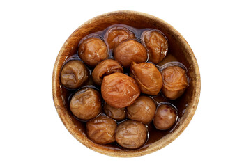 Pickled plums on white background.