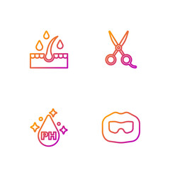 Set line Mustache and beard, Oil for hair care treatment,  and Scissors hairdresser. Gradient color icons. Vector