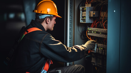 Electrician at Work Repairing a Power Generator