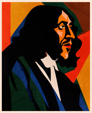 Baruch Spinoza illustration. Contemporary art graphic portrait.