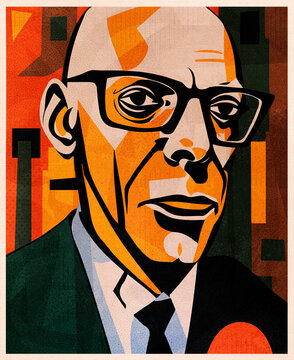 Michel Foucault Illustration. Contemporary art graphic portrait.