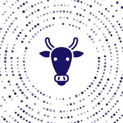 Blue Cow head icon isolated on white background. Abstract circle random dots. Vector