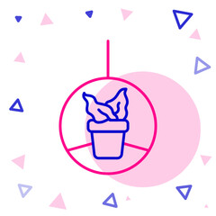 Line Plant in hanging pot icon isolated on white background. Decorative macrame handmade hangers for flower pot, hang indoor plants. Colorful outline concept. Vector