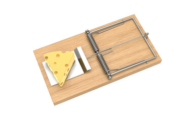 Mousetrap with cheese on transparent background, PNG file
