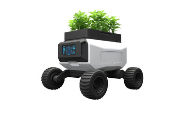 Robot truck carrying vegetables on transparent background, PNG file
