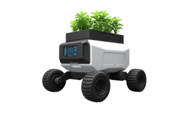 Robot truck carrying vegetables on transparent background, PNG file
