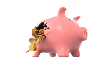 Piggy bank with coins, Save money concept on transparent background, PNG file
