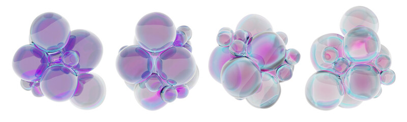 a cluster of iridescent neon translucent balls, abstract multi-colored pink-blue bubbles, contemporary design elements