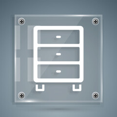 White Archive papers drawer icon isolated on grey background. Drawer with documents. File cabinet drawer. Office furniture. Square glass panels. Vector