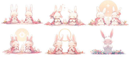 cute bunny priest praying on Png background. Generative ai