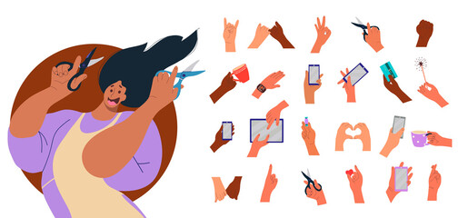 Hand gestures icons and illustration in hand drawn style