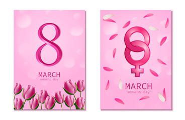 Realistic Womens day cards set