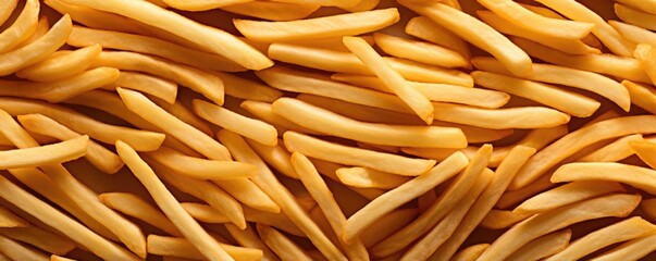 French fries chips pattern wallpaper, kids junk food concept, panorama banner. Generative Ai