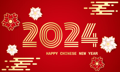 Vector illustration for a Happy Chinese New Year background with cloud, and flower elements, copy space with a design concept.