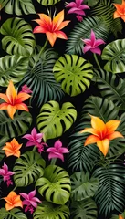  Many brightly colored tropical plants are on a black wall © Antonio Giordano