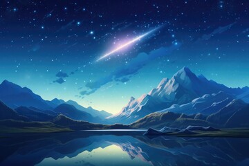 Falling star on night sky during summer night high in mountains. Generative Ai.