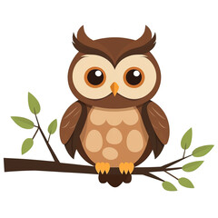 Cute Brown Owl in Flat Design Isolated on White On transparent background PNG file