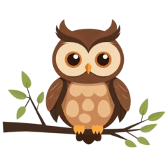 Fotobehang Cute Brown Owl in Flat Design Isolated on White On transparent background PNG file © Eliane