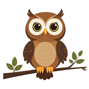 Vector Illustration of a Brown Owl on a Branch On transparent background PNG file