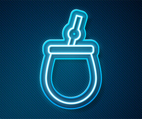 Glowing neon line Mate tea icon isolated on blue background.  Vector
