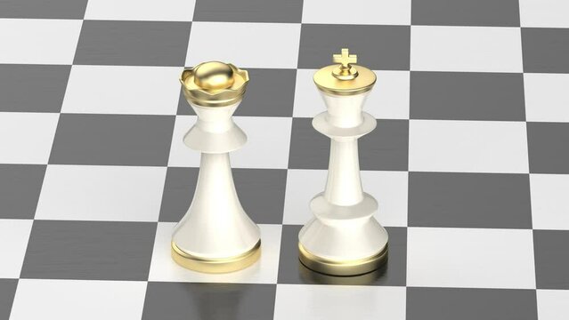 White queen and king chess pieces on a chessboard