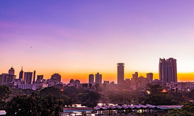 city skyline at sunset