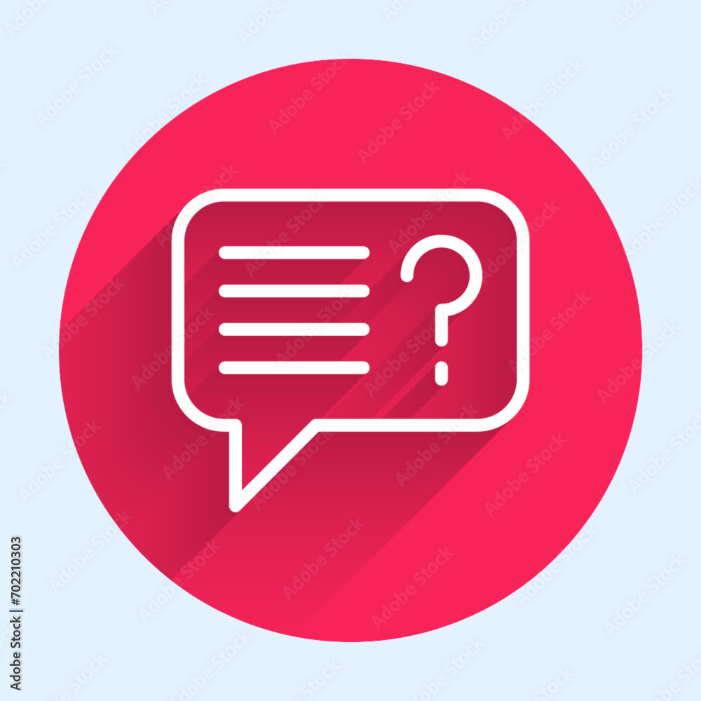 Poster white line unknown search icon isolated with long shadow background. magnifying glass and question m