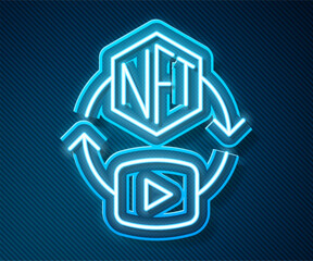 Glowing neon line NFT Digital crypto art icon isolated on blue background. Non fungible token.  Vector