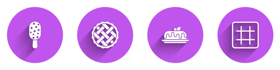 Set Ice cream, Homemade pie, Cake and Waffle icon with long shadow. Vector