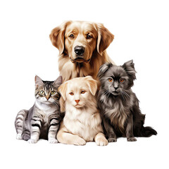 Dogs and cats friends forever on transparent background