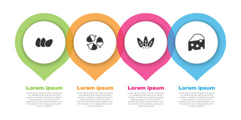 Set Chicken egg, Acorn, Leaf and Cheese. Business infographic template. Vector