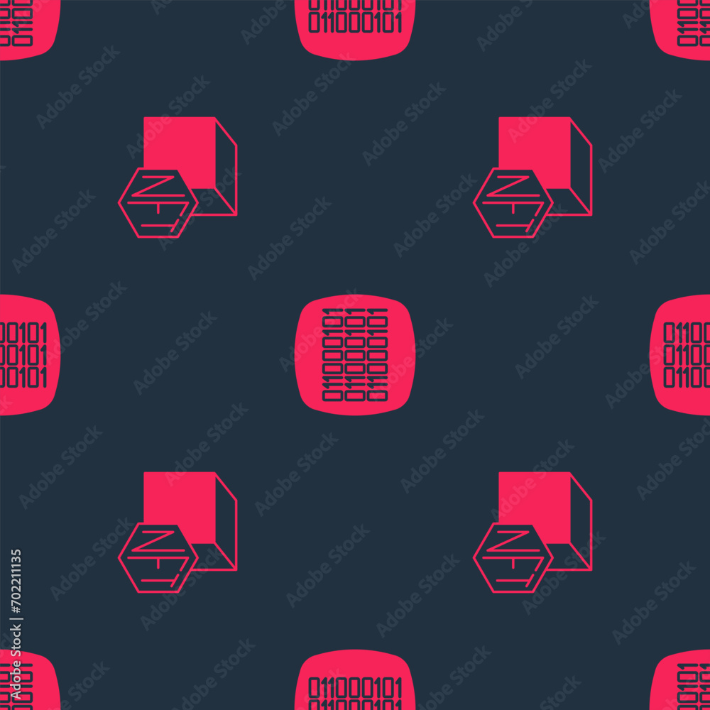 Poster set nft digital crypto art and binary code on seamless pattern. vector