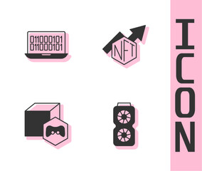 Fototapeta premium Set Video graphic card, Binary code, NFT Digital crypto art and growth bar chart icon. Vector
