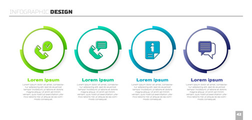 Set Telephone handset, conversation, Information and Speech bubble chat. Business infographic template. Vector