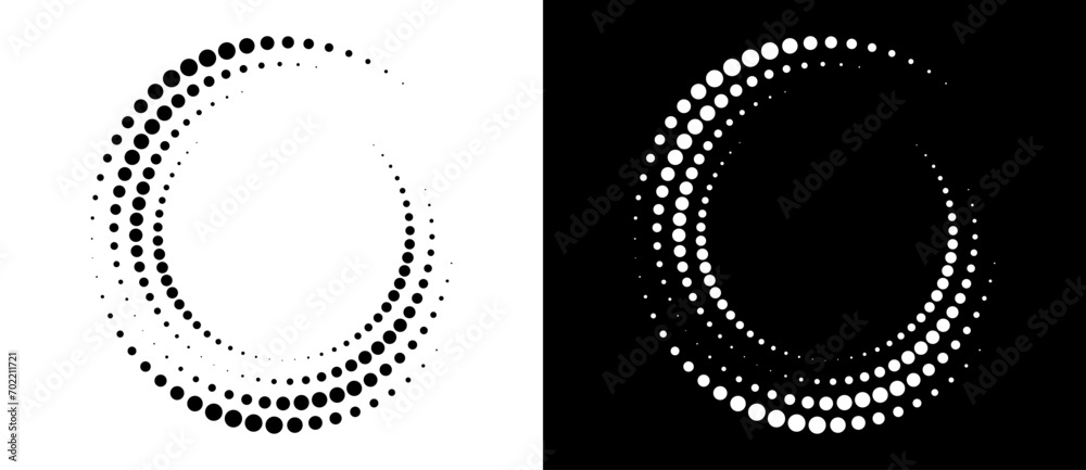 Poster abstract background with halftone dots in circle. art design circle as logo or icon. a black figure 